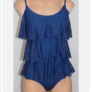 Jones New York Tiered Crochet One Piece bathing suit Swimsuit